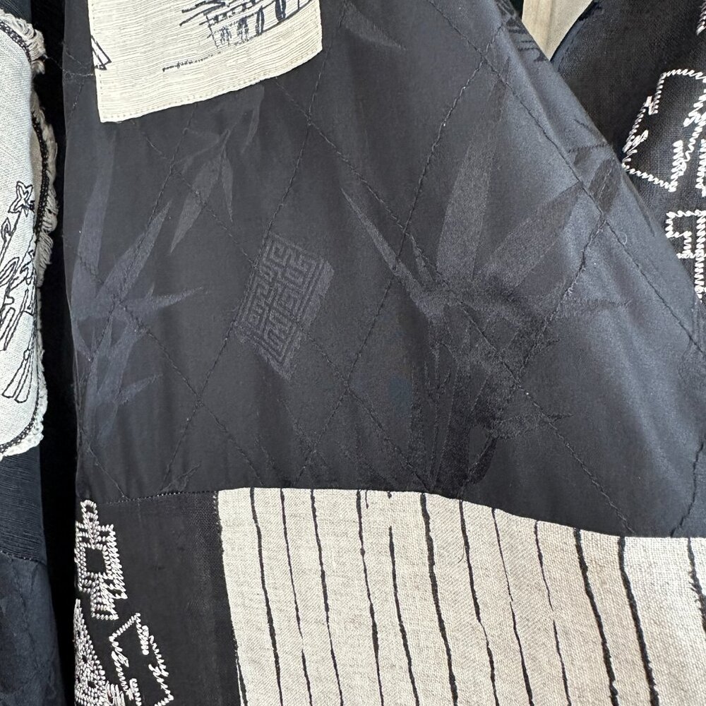 Chico's Silk and Linen Blend Patchwork Art to Wear Jacket, Black Cream, Large - Picture 9 of 11